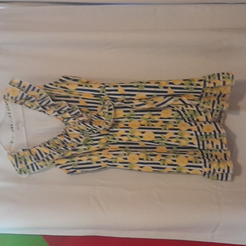 LEMON PRINT Faux Wrap Dress with Pockets Sz L